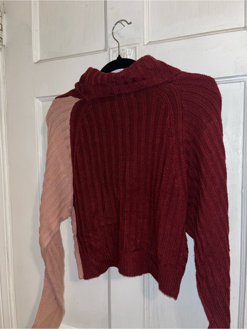 Fashion Nova Two-Tone Turtleneck Sweater - Burgundy and Blush Pink
